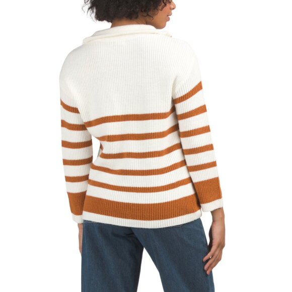 SUGAR LIPS Cream Multi Tifton Striped Half Zip Sweater - Picture 2 of 2